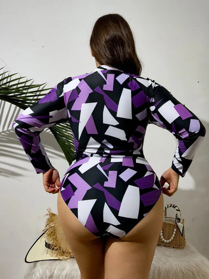 Rash Guard Plus Size Swimwear Women Surf Long Sleeve Swimsuit One-Piece Swimming Suit Zipper Bath Suits Beachwear Monokini