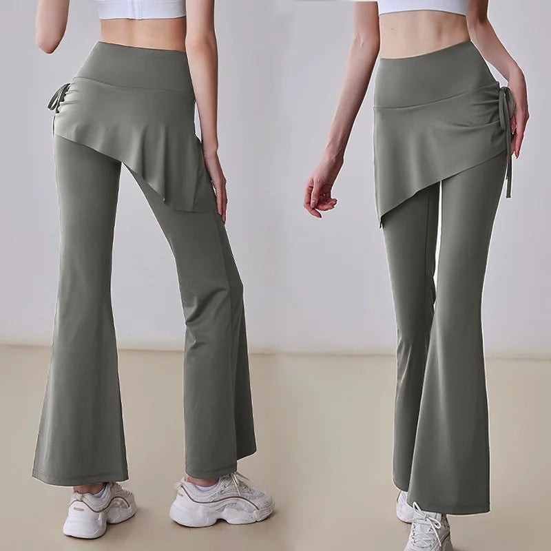 Skirted Bell Bottom Yoga Pants Yoga Skirted Pants Gym Skirted Leggings Sports Skirt Flared Pant Drawstring Bootcut Pant