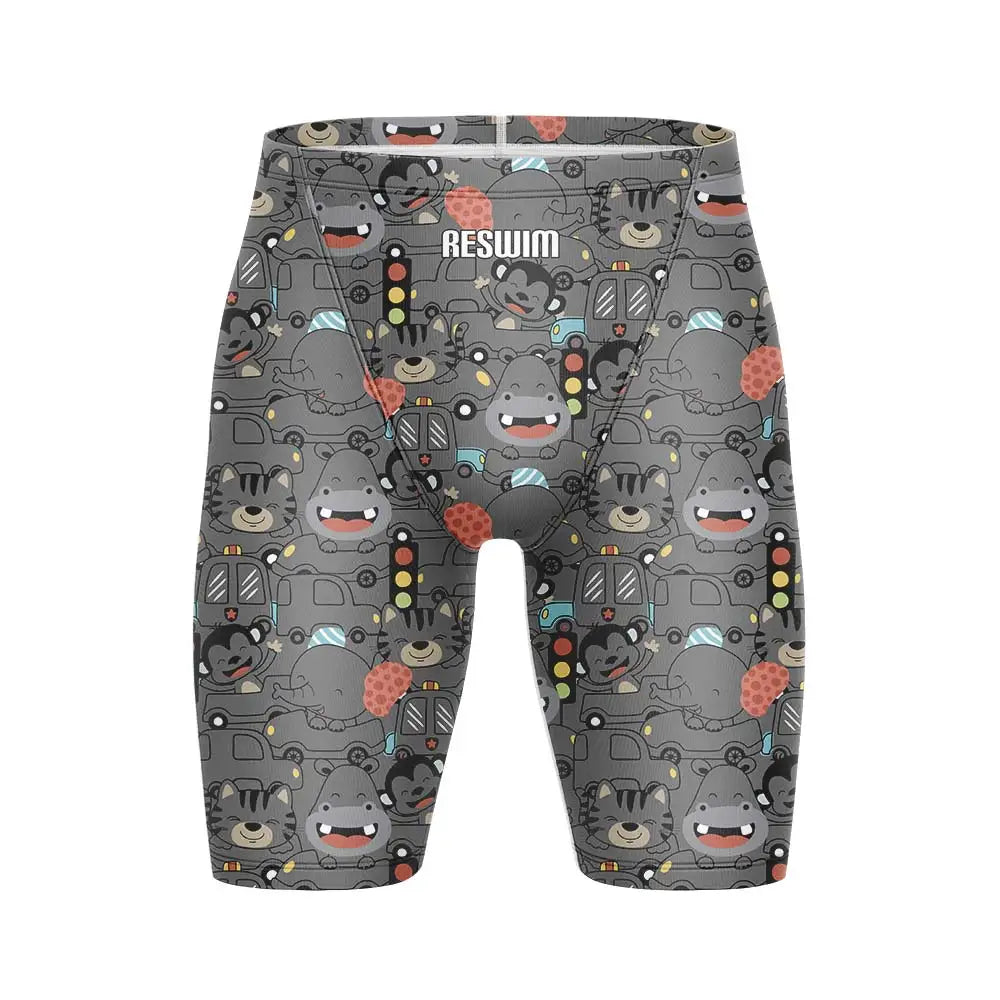 Cartoon Swim Jammer Endurance Athletic Training Swimsuit Men's Beach Swimming Trunks Lycra Swimwear Jammers GYM Tight Surf Shorts
