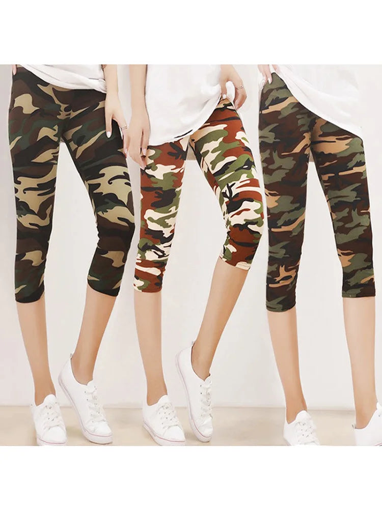 Fitness Leggins Polyester Capris Workout Trousers Camouflage Printed Leggings Women Lady Army Green High Elastic