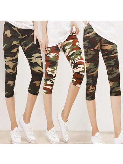 Fitness Leggins Polyester Capris Workout Trousers Camouflage Printed Leggings Women Lady Army Green High Elastic