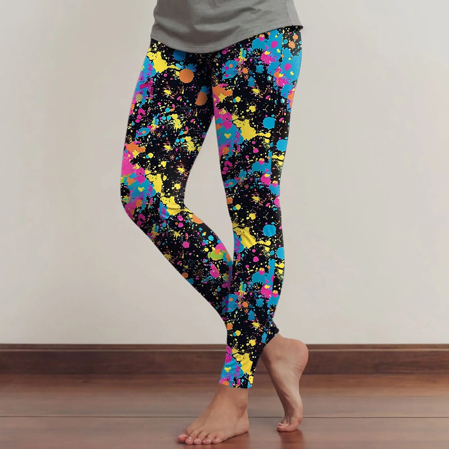 Leggings For Women Neon Art Splash Print Graphic Leggings Butt Lifting Casual Workout Gym Legging Art Style Fashion Trouser