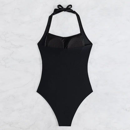 Halter Swimsuit Women One Piece Solid Black Swimwear Female Bathers Bathing Swimming Swim Suit Beachwear