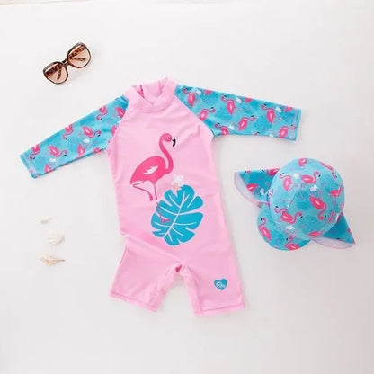 UV Baby Boy Swimsuit One Piece Swimming Jumpsuit Ruffles Bathing Suit SPF 50 Long Sleeve Kids Swimwear for Girls 1-7 Years