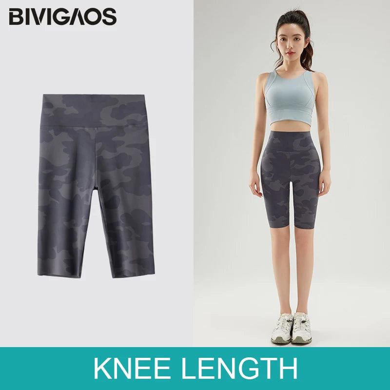 BIVIGAOS Summer Camouflage Green Sharkskin Biker Shorts Knee Length Short Leggings Women Casual Sports Cycling Shorts