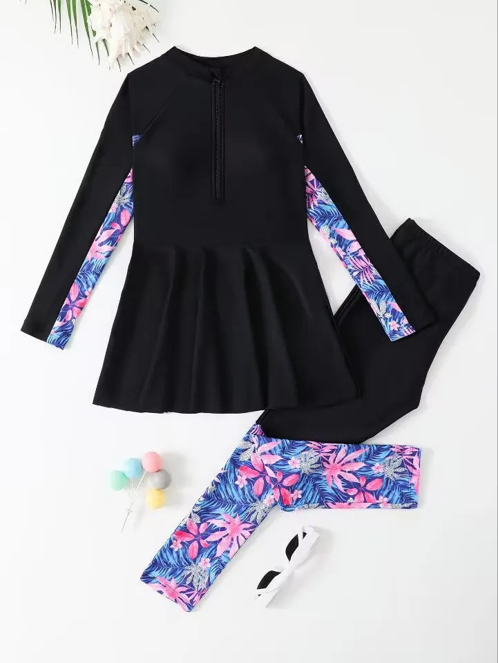 Girls Swimsuit Kids Swimwear Female Long Sleeve Beach Dress & Pants Children's Bathers Bathing Swimming Swim Suit Beachwear