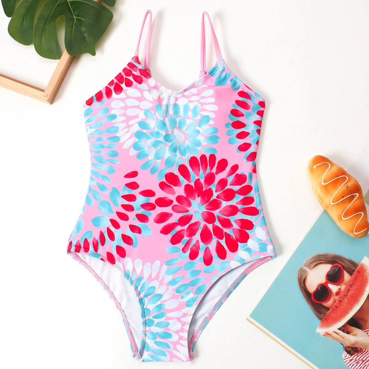 Print Girls One Piece Swimsuit 7-12 Year Kids Swim Suit Cute Children's Swimwear Beachwear Teenage Bathing Suits Summer