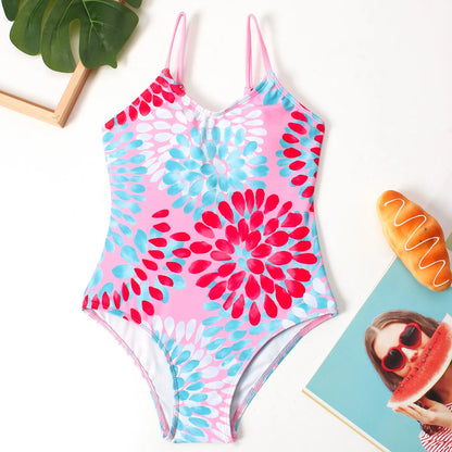 Print Girls One Piece Swimsuit 7-12 Year Kids Swim Suit Cute Children's Swimwear Beachwear Teenage Bathing Suits Summer