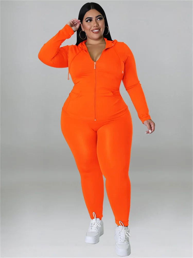Wmstar Plus Size Two Piece Outfits Women Hoodies Sweatsuit Leggings Pants Sets Solid Stretch Matching