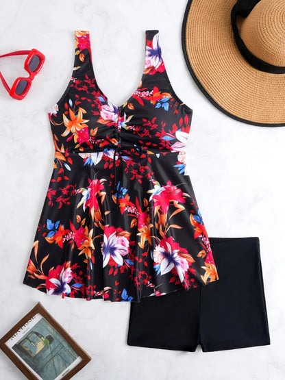 Printed Two Pieces Swimsuit Women Tankini Set Beach Dress Swimwear Female Bathers Bathing Swimming Suit Padded Beachwear