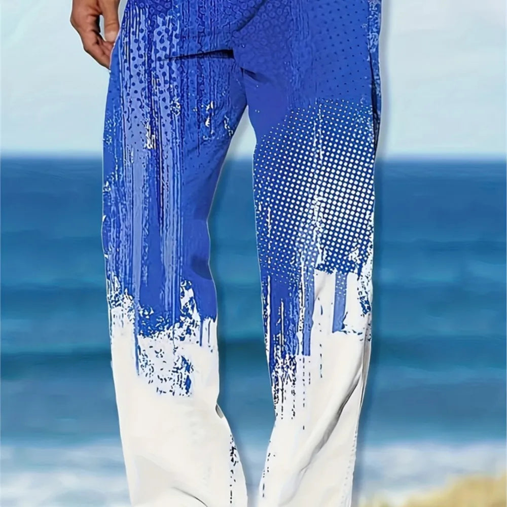 Spring And Summer Men's Casual Pants Fashion Digital Gradient Printing Men's Sweatpants Men's Loose Drawstring Hawaii Beach Pant