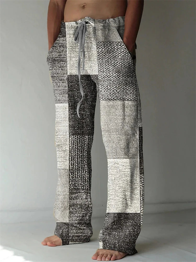 Vintage Loose Patchwork Print Men's Pants Summer Thin Casual Men's Pants Travel Vacation Casual Pants Men's Clothing Sweatpants