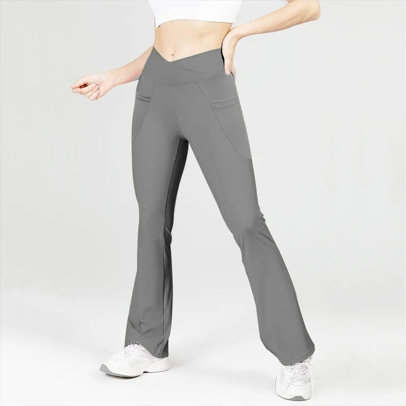 PofyBofy with Pockets Yoga Flared Pants Butt Lifting Gym High Waisted Crossover Waist Flare Leggings Bootcut Casual Yoga Pants