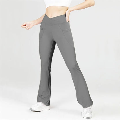 PofyBofy with Pockets Yoga Flared Pants Butt Lifting Gym High Waisted Crossover Waist Flare Leggings Bootcut Casual Yoga Pants