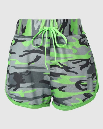 Women's Shorts Fashion Camouflage Printing Drawcord High Waist Shorts Casual Sports Pants Fitness Jogging Shorts