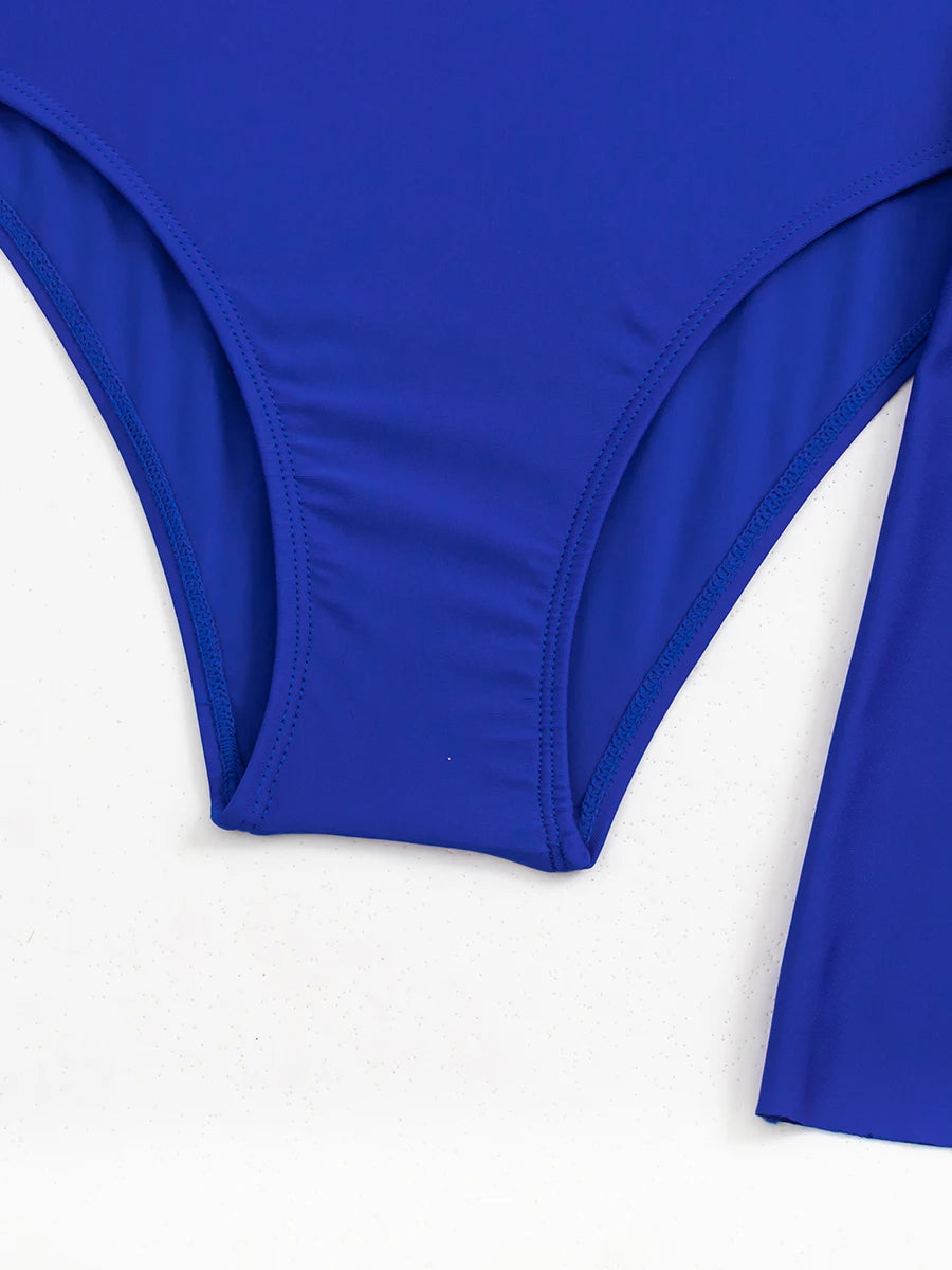 Blue Swimsuit Women One Piece With Beach Skirt Solid Swimwear Female Beachwear Bathers Bathing Swimming Swim Suit