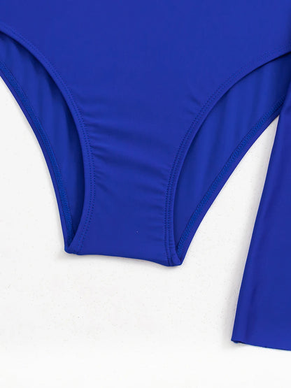 Blue Swimsuit Women One Piece With Beach Skirt Solid Swimwear Female Beachwear Bathers Bathing Swimming Swim Suit