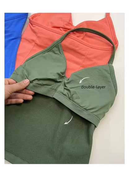 Longline Strappy Gym Top Custom Logo Backless Gym Clothes Women Scrunch Built-in Bra With Removable Cups Yoga Tank Tops