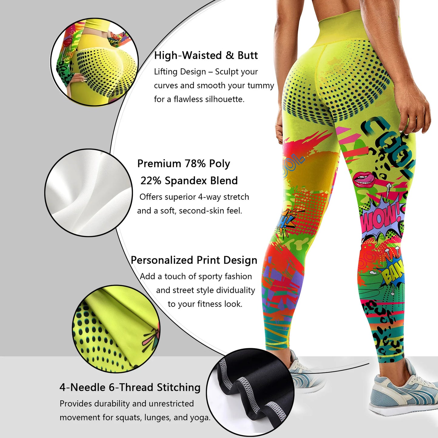 Outdoor Women's High Waist Yoga Pants Fitness Running Cycling Print Sports Wear Polyester Spandex Knitted Tight Fit