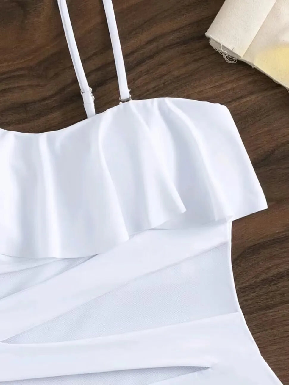 Ruffle Contrast Mesh Swimsuit Women One Piece Swimwear Bodysuit Bathers Bathing Swimming Swim Suit Sports Beachwear