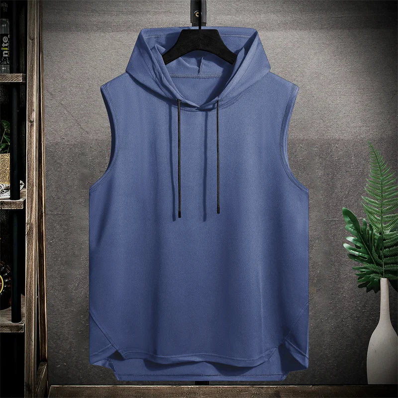 Short Sleeve Quick Dry Vest Men's Black Grey Tshirt GYM Tank Top Tees With Hoodies Fashion Clothes OverSize 4XL