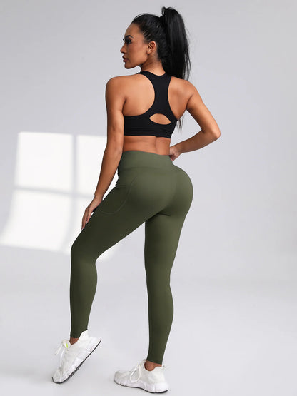 S-2XL Autumn Pockets Gym Leggings Women Push Up High Waist Running Outdoors Sports Leggings Women Activewear Stretch Pants