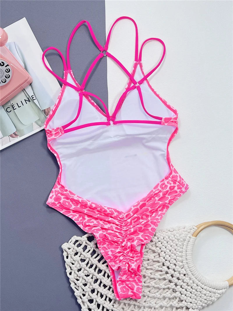 Solid Color or Pattern Swimsuit Pad Beach One Piece Swimwear Women Bathers Hi Cut