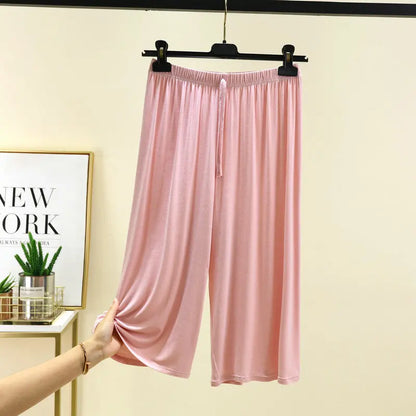 Modal Plus Size Capri Pants Women's Summer Loose Fit Wide Leg Elastic Waist Casual Lounge Shorts