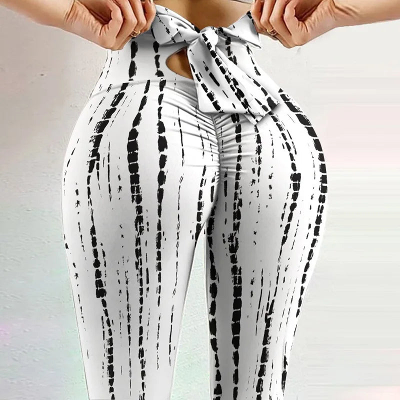 High Waist Bowknot Leggings Butterfly Print Yoga Pants Bandage Tights for Women Push Up Exercise Fitness Workout Legging