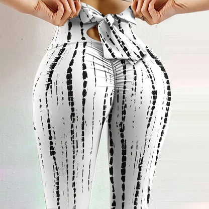 High Waist Bowknot Leggings Butterfly Print Yoga Pants Bandage Tights for Women Push Up Exercise Fitness Workout Legging