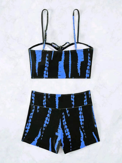 Print String Bikini Swimsuit Women High Waist Shorts Swimwear Female Bathers Bathing Swimming Swim Suit Beachwear