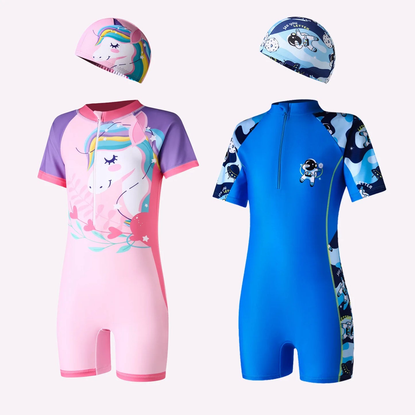 UV Baby Girl Swimsuit One Piece Swimming Jumpsuit Unicorn Bathing Suit SPF 50 Short Sleeve Kids Swimwear for Girls 2-12 Years