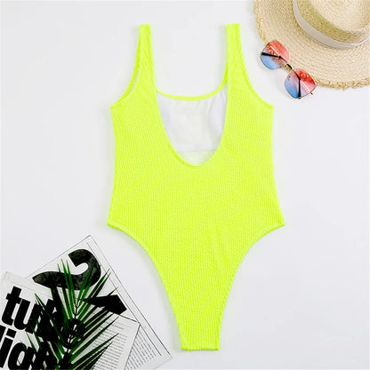 Fluorescent Crinkle Cloth Swimsuit for Women, Special Fabric Bikini, Candy Color, European and American