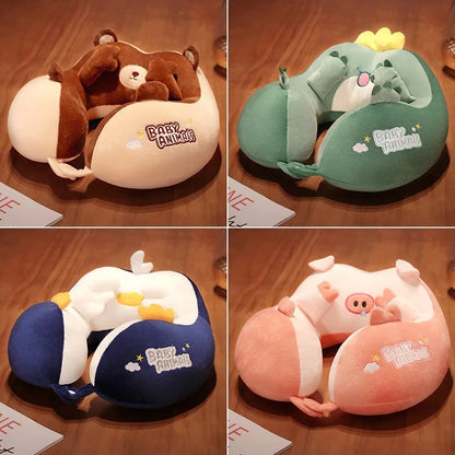 Travel Neck Pillow Cartoon Travel Neck Cushion U-Shaped Travel Pillow Portable Airplanes Pillow for Kids Gift