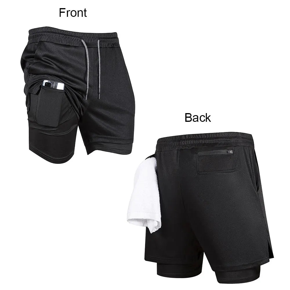 Men's Compression Shorts 2-in-1 Double Layer Beach Shorts Gym Fitness Running Quick Dry Short Pants Summer Print Sportswear