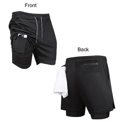 Men's Compression Shorts 2-in-1 Double Layer Beach Shorts Gym Fitness Running Quick Dry Short Pants Summer Print Sportswear
