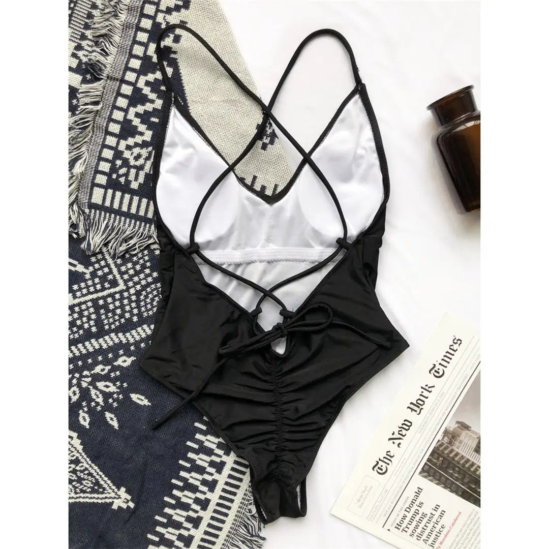 High Cut Backless Monokini Padded Women Swimwear One Piece Swimsuit Female Scrunch Butt Bather Bathing Suit Swim Lady