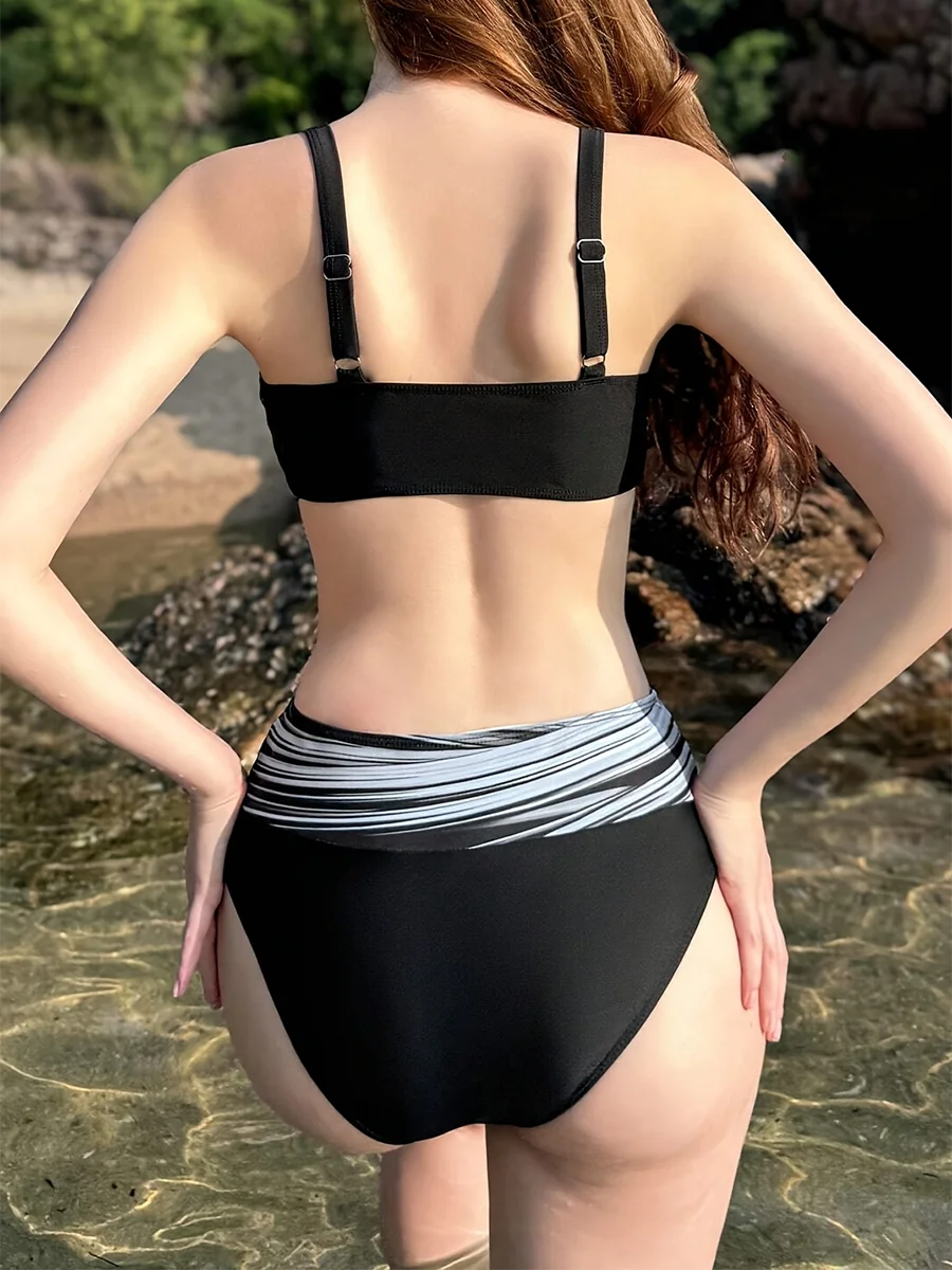 Sporty Bikinis Padded Mid Waist Swimsuit Women Swimwear Female Bathers Bathing Swimming Swim Suit Beachwear XL