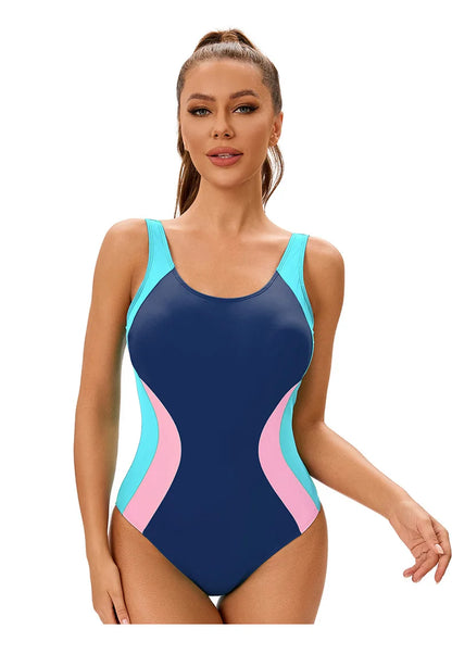 Color Block Sports One-piece Swimsuit for Women in Europe and America Backless Triangle Vest Sleeveless Swimsuit