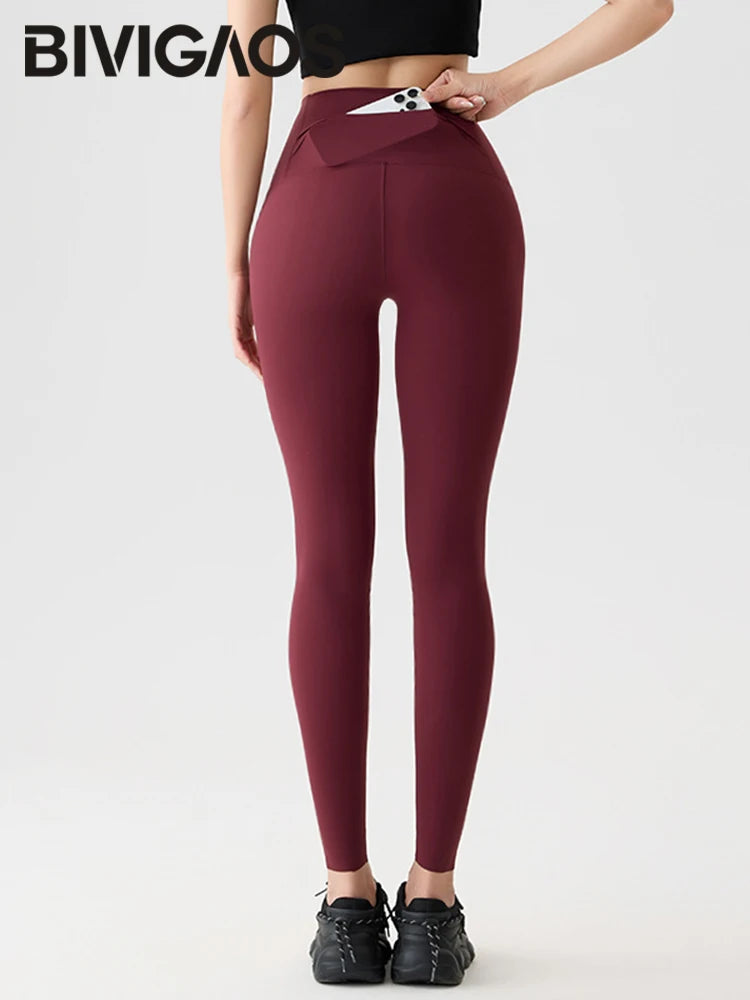 BIVIGAOS Women's High-Waisted Leggings with Back Pocket