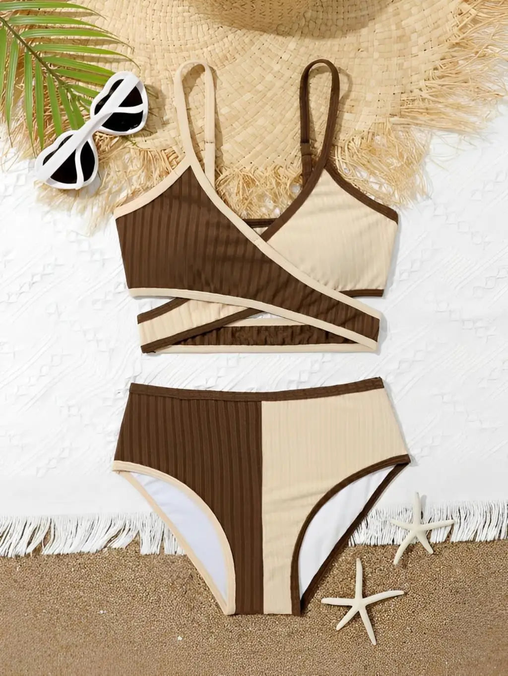 Girls Wrap Cross Bikini Swimsuit High Waist Kids Swimwear Female Children Bathers Bathing Swimming Swim Suit Beachwear