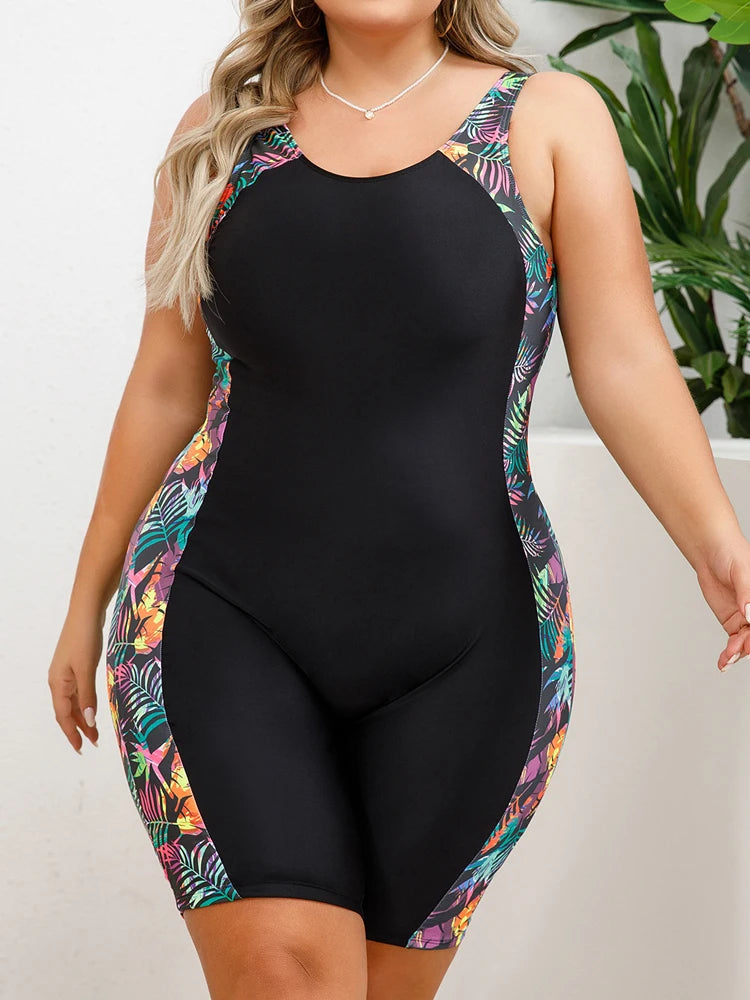Solid Patchwork Plus Size Swimwear Women Strapped Push Up Large One Piece Swimsuit Summer Chubby Bathing Suit