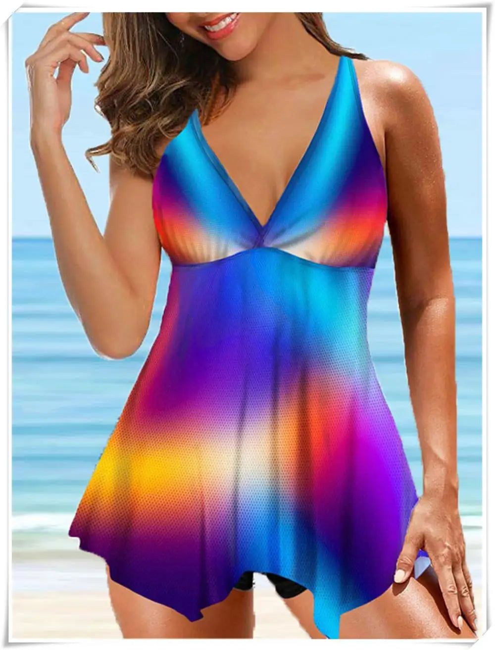 Two Piece Strape Swimsuit Women Printed Tankini Set Padded Swimwear Female Sports Bathing Swimming Suit Summer Beachwear
