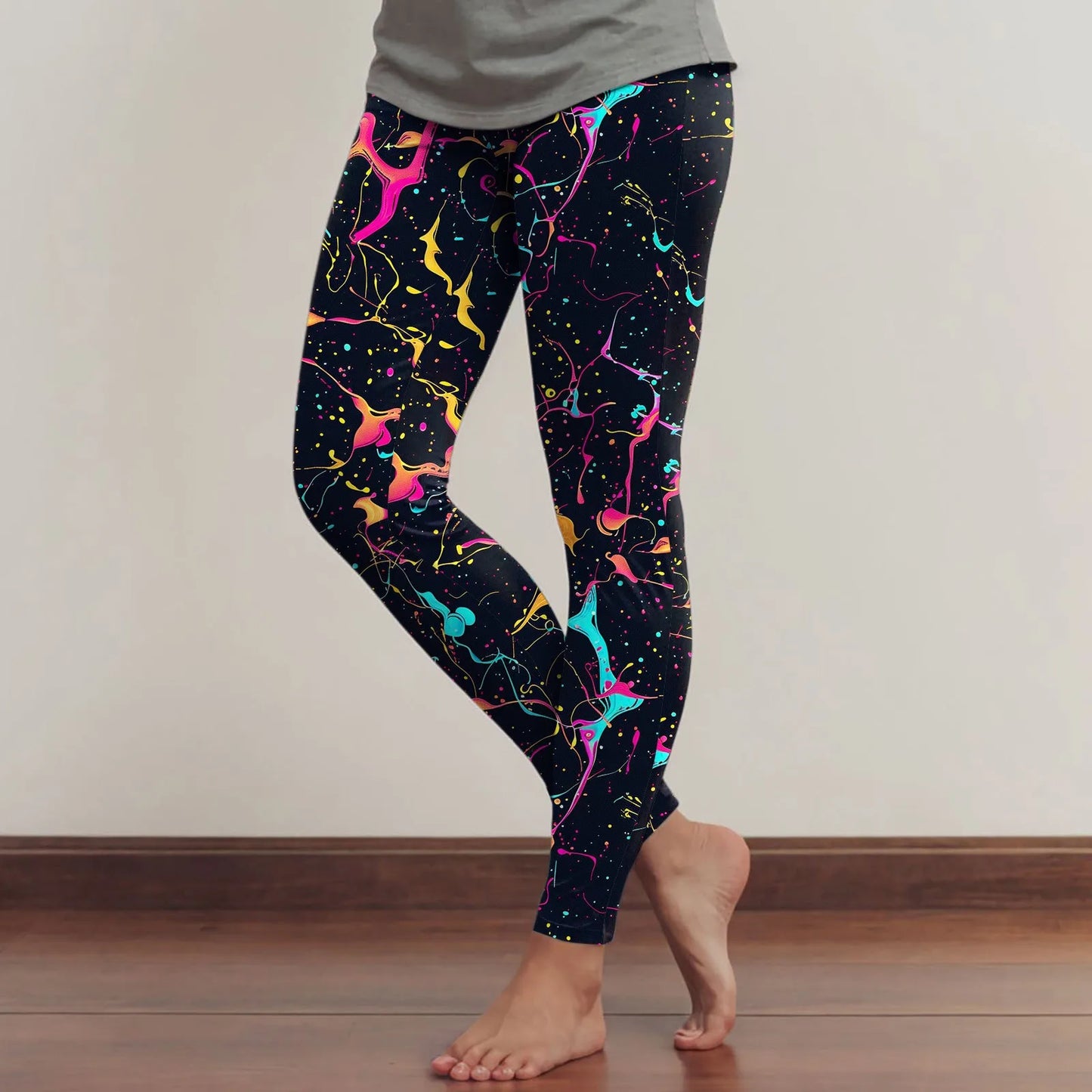 Leggings For Women Neon Art Splash Print Graphic Leggings Butt Lifting Casual Workout Gym Legging Art Style Fashion Trouser