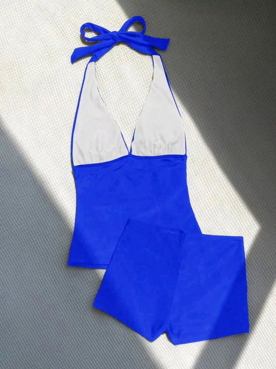 Halter Tankini Solid Swimsuit Women High Waist Swimwear Female Padded Bathing Swim Suit Swimming Beachwear Summer