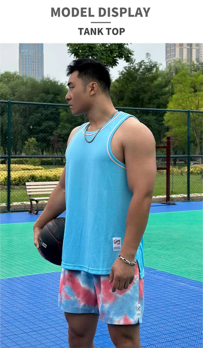 Men's Basketball Vest Clothing Oversized Sleeveless T-Shirt Sports Fitness Round Neck Tank Top Muscle Training Running Vest