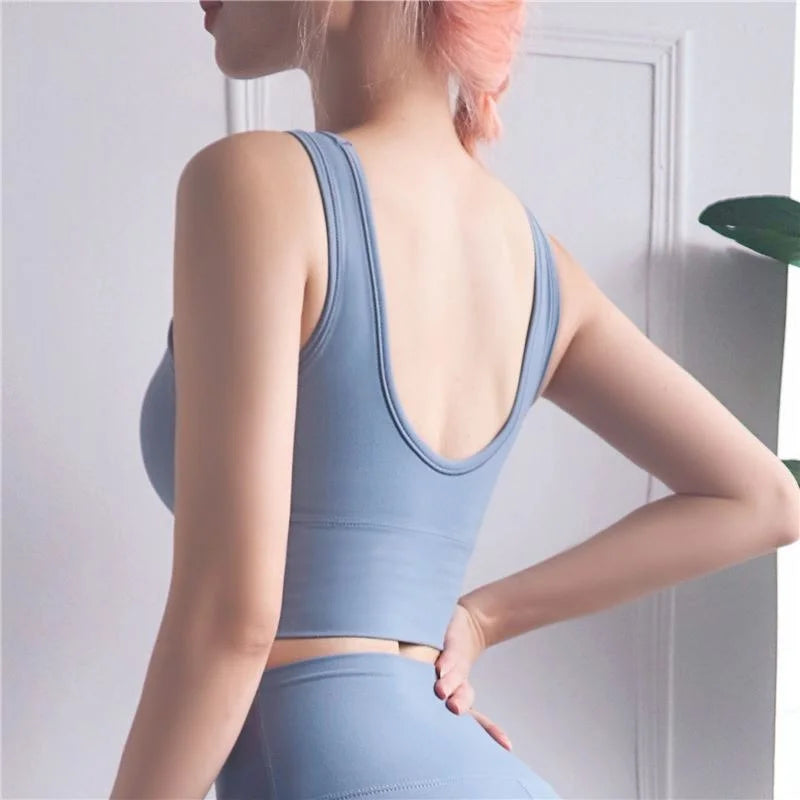 U Neck Yoga Vest Yoga Crop Bra Gym Crop Top Sports Bra Strappy Cropped Tops Workout Yoga Crop Scoop Neck Fitness Cami