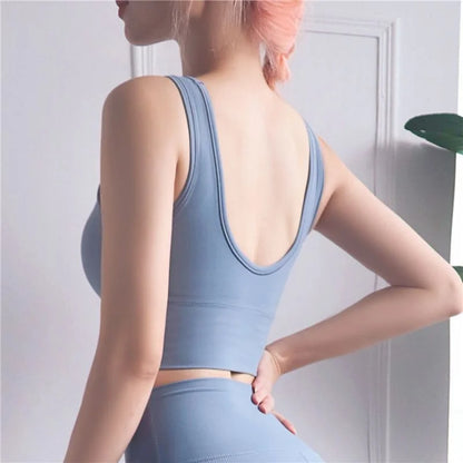 U Neck Yoga Vest Yoga Crop Bra Gym Crop Top Sports Bra Strappy Cropped Tops Workout Yoga Crop Scoop Neck Fitness Cami