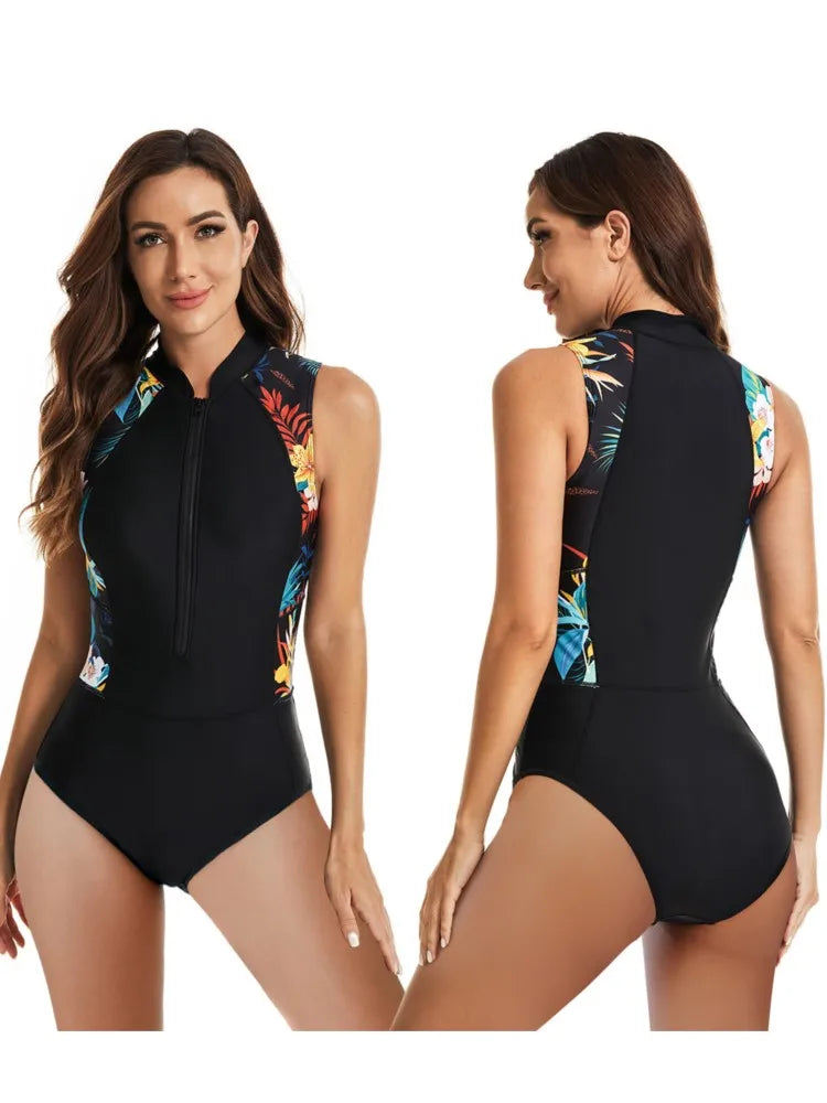 Surfing Sport Swimsuit Sleeveless Women One Piece Swimsuit Swimwear Print Monokini Bathing Suit Tropical Bodysuit Female
