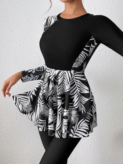 Women Surfing Swimsuit Dress & Beach Pants Two Piece Print Swimwear Female Bathers Sporty Diving Swimming Swim Suits